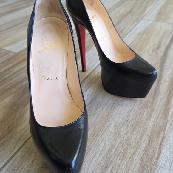 Christian Louboutin Daffodile 160 KID Black Leather Platform Shoes Eur. 37.5 - Picture 3 of 14